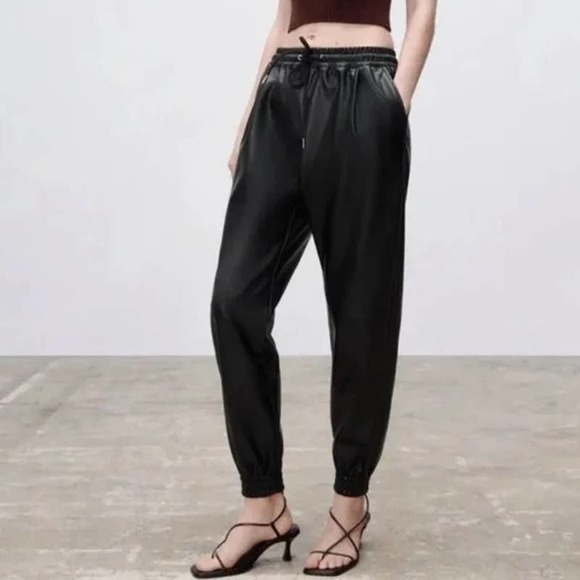 Zara Pants & Jumpsuits Zara Faux Leather Jogger Pants M Vegan Mid